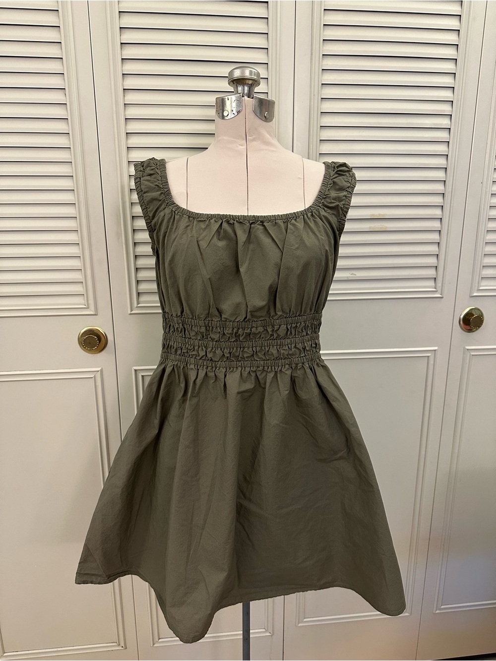 Uniqlo | 100% Cotton Olive Green Smocked Waist Mini Dress